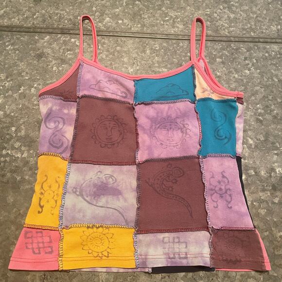 Vintage Y2K Patchwork Spaghetti Strap Tank Top Womens Small Boho Shirt 90s Indie - Picture 4 of 7